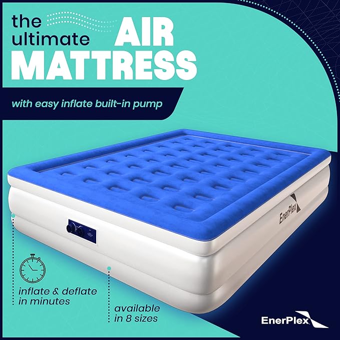 EnerPlex Air Mattress with Built in Pump - Self-Inflating Blow Up Mattress with Neck Support - Inflatable Air Bed for Portable Travel &amp Home Use
