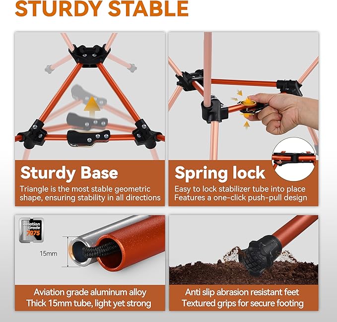 MARCHWAY Lightweight Folding Camping Chair with Spring Lock Stable Compact Portable for Outdoor Camp Travel Beach Picnic Festival Hiking Backpacking (Lowback Orange)