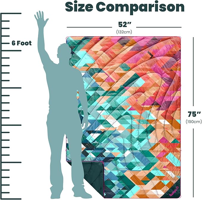 Rumpl Original Puffy Blanket - Warm Water-Resistant Camping Blanket with 100% Recycled Synthetic Insulation 52x75 Original Puffy V2 Geo Cool