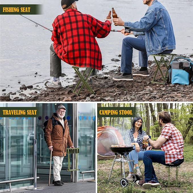 Menkxi 2 Pcs Folding Camping Stool Portable 17.8 Height Stool Lightweight Chair Foldable Camping Seat Hold up to 600 Lbs for Outdoor Walking Hiking Fishing Hunting Travel Gardening Green