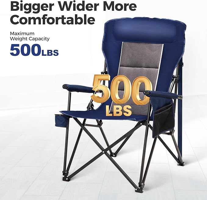 ALPHA CAMP Heavy Duty High Back Camping Chairs with Cup Holder Oversized Folding Chair Outdoor Chair with HeadrestLawn with Side Pocket for Lawn Sports and Fishing 500lbs