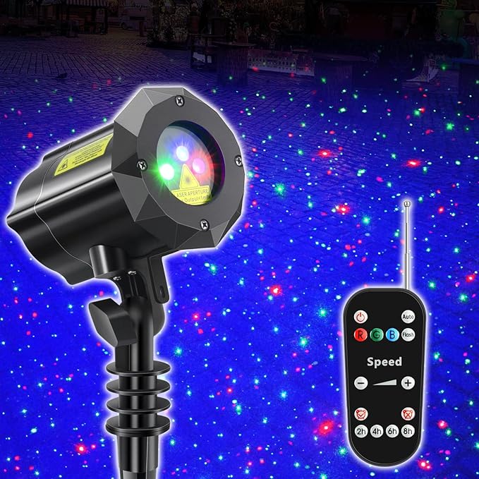 Poeland Christmas Laser Projector Lights with Remote Control and Security Lock Halloween Garden Lights for Indoor Outdoor Home Garden (Red Green Led Blue)