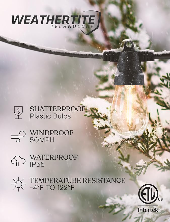 Brightech 48 (42+6) FT Ambience Pro Outdoor Solar String Lights - Bright Remote Control Color Adjustable Solar Light - Commercial Grade 15 Waterproof LED Bulbs for Patios Camping Yard Outside
