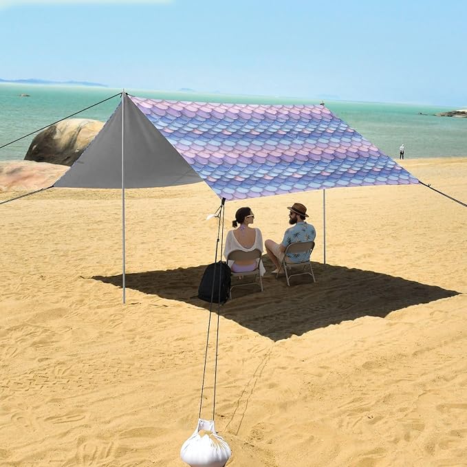 ALAZA Mermaid Print Gradient Beach Tent Sun Shelter UPF50+ Protection Beach Shade Canopy w/ 4 Sandbags for Outdoor Camping Fishing Backyard Fun Picnic 10x9 ft