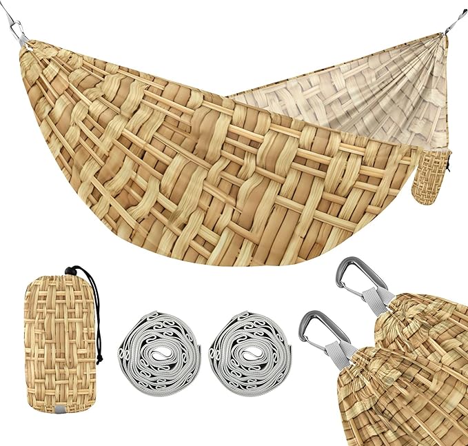 Woven Rattan Texture Hammock 330 lb Capacity Travel Camping Hammock with Tree Straps Portable Lightweight for Outdoor Beach Backpacking Backyard Patio
