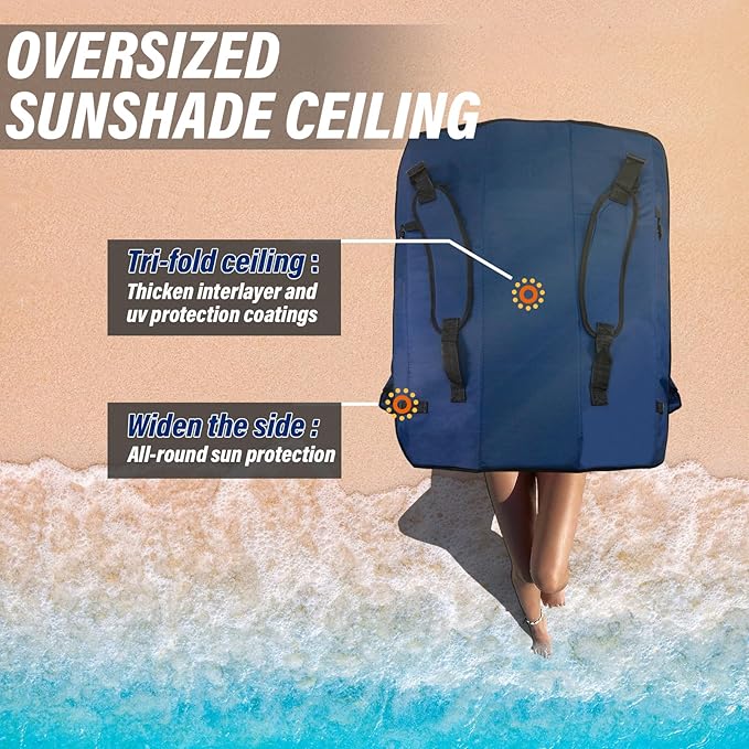 Beach Chair with Canopy Shade Folding Camping Chair Support to 330LBS Outdoor Chair with Cup Holder &amp Cooler Bag for Travel Hiking