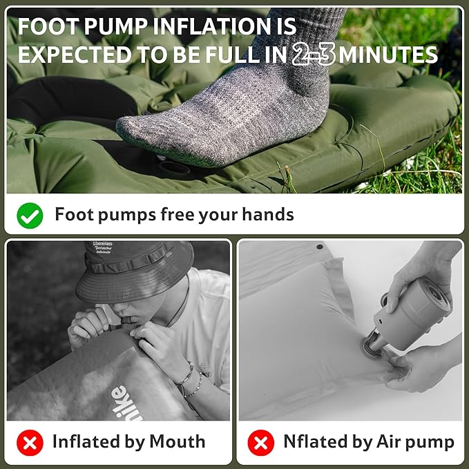 Naturehike Double Camping Sleeping Pad Ultralight Inflatable Sleeping Mat with Pillow Built-in Pump 2.6 Inch Lightweight Air Mattress for Backpacking Hiking Traveling