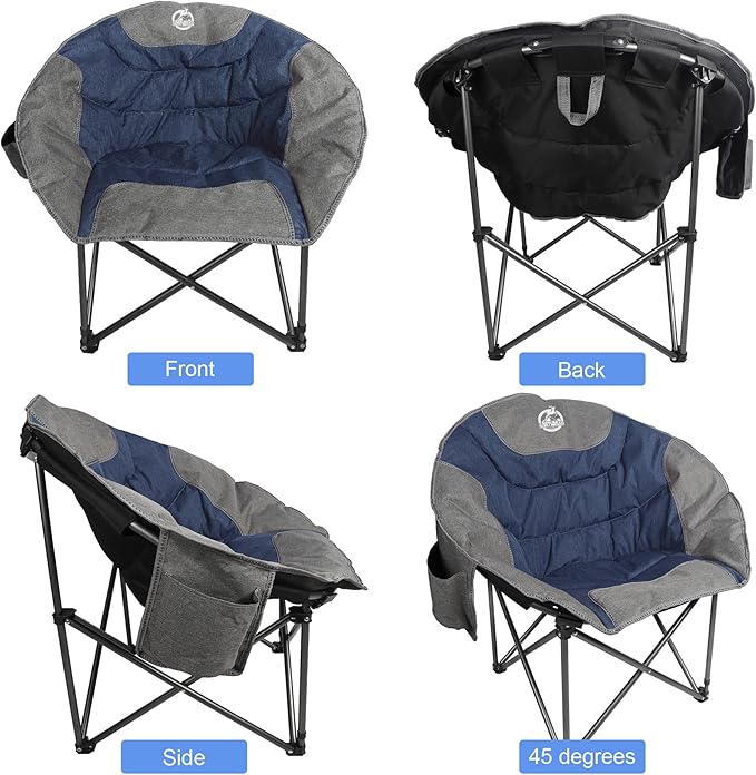 Northroad Folding Compact Camping Moon Chair Outdoor Padded Saucer Round Chair w/Cup Holder Supports up to 300 lbs for Beach Hiking Fishing Picnic LawnBlue