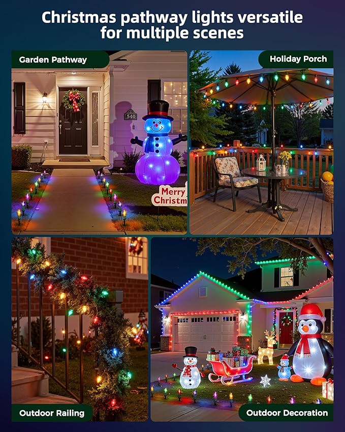 C9 Christmas Lights Outdoor 2 Packs Total 51.4 Ft Christmas Pathway Lights with 40 LED Bulbs and Stakes Outdoor Decorations Yard Walkway Sidewalk Holiday Multicolor