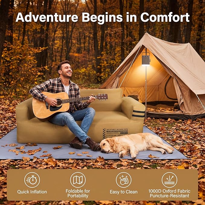 Portable Inflatable Couch with Built-in Pump1000D Oxford Blow Up Sofa with Floor Mat for CampingBeachParty &amp Indoor | Puncture-Resistant Outdoor Inflatable Loveseat-Machine WashableQuick Infla