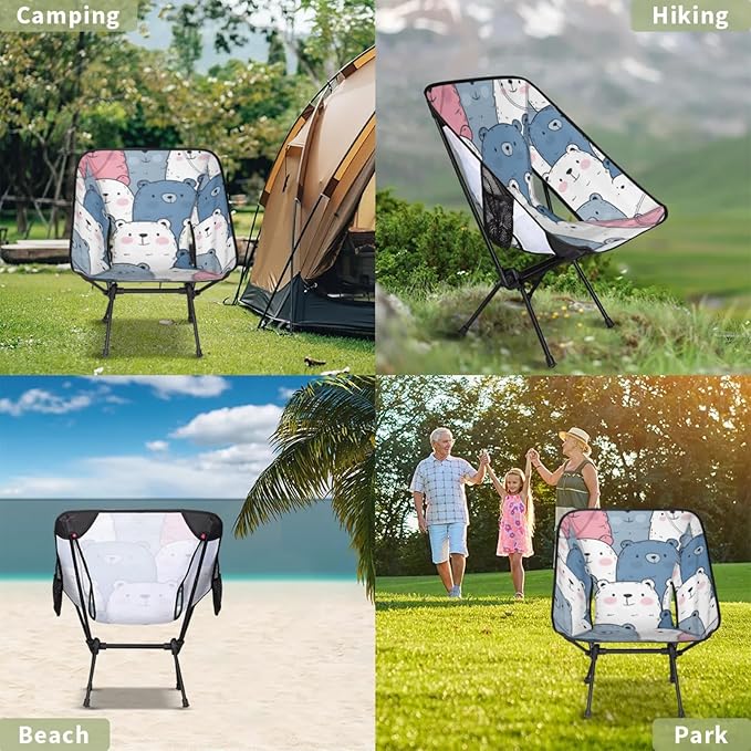 Honeybaby Folding Camping Chair Cartoon Bears Theme Camping Chairs Lightweight Portable Chair Outdoor Foldable Chairs for Camping Travel Picnic Beach Hiking