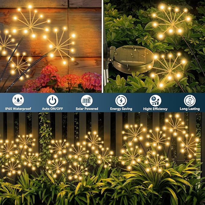 Solar Garden Lights 6 Pack Waterproof Swaying Starburst Light Solar Outdoor Lights for Yard Patio Walkway Pathway Party Wedding Decoration Unique Gifts for Women Warm White