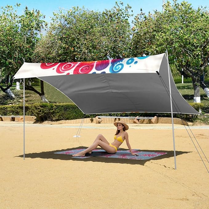 ALAZA Rainbow Swirl Tie Dye Beach Tent Sun Shelter UPF50+ Protection Beach Shade Canopy w/ 4 Sandbags for Outdoor Camping Fishing Backyard Fun Picnic 10x9 ft