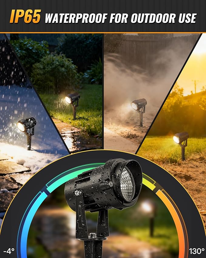 6W 700LM Low Voltage Landscape Lighting 12V AC/DC 3000K Warm White LED Low Voltage Landscape Lights IP65 Waterproof Outdoor Spotlights with Connectors for Garden Tree Yard 10Pack W01SLP1006