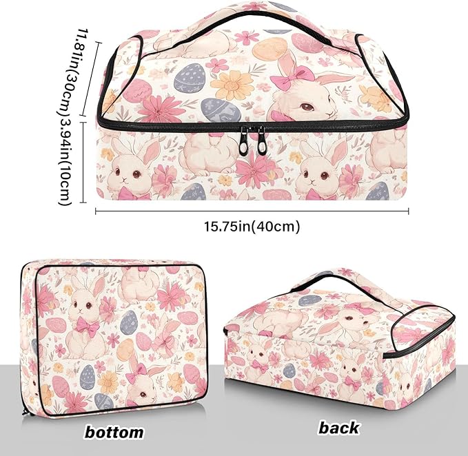 Casserole Carrier Lovely Bunnies PatternInsulated Casserole Carrier for Hot or Cold Food Thermal Lunch Tote for Potluck Parties Picnic Beach Fits 9 x 13 Inches Baking Dish