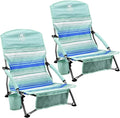 Low Profile Folding Beach Chair 2PK Mint Green Stripes
