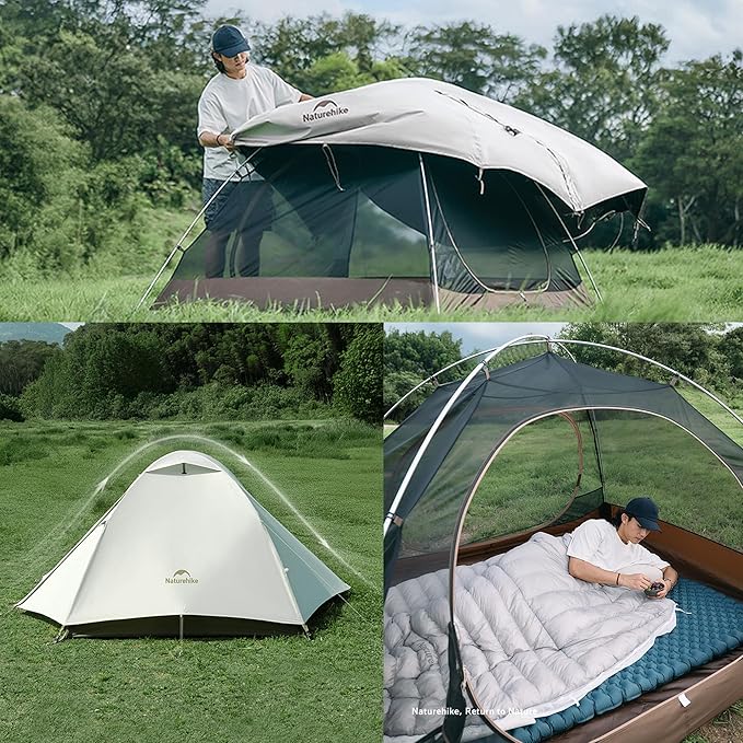 Naturehike Cloud River Tent [2025 Upgrade] - 2-3 Person Lightweight Backpacking Tent Black Coating for Sun Protection Windproof &amp Rainproof Easy Setup for Camping Hiking Travel Double Layer Te