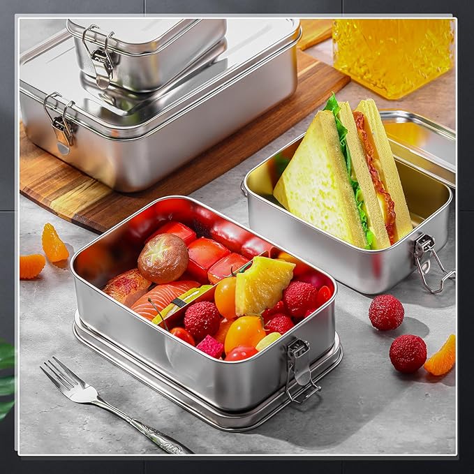 Umigy 6 Pcs Stainless Steel Food Containers 550/850/1000/1200/1400/24000 ml Metal Bento Lunch Box Stainless Steel Food Storage Containers Lockable Clips to Leak Proof Reusable Dishwasher Snack Box