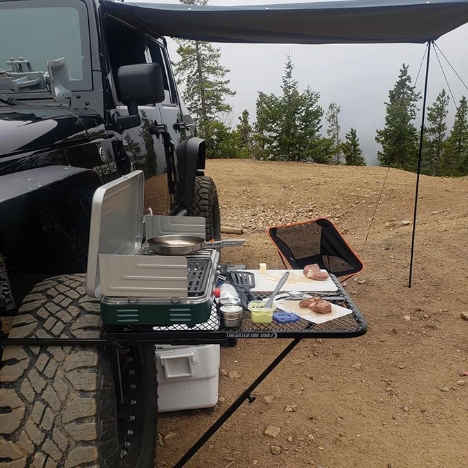 Tire Table Medium Steel Camping Table for Camp Travel Tailgating and Outdoor Work | Easily Holds 50 Pounds | Powder Coated Finish | No Tool or Hitch Required for Installation | 29 x 23 x 1.5