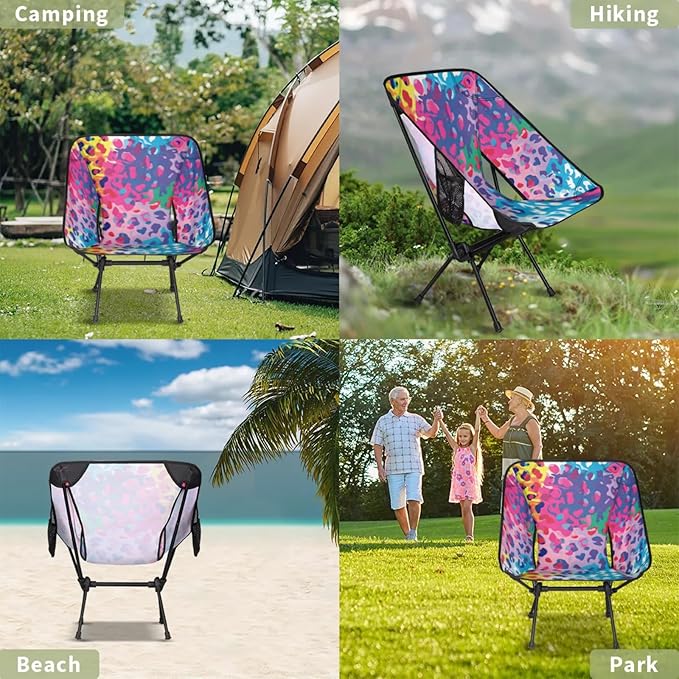 Honeybaby Folding Camping Chair Colorful Leopard Print Camping Chairs Lightweight Portable Chair Outdoor Foldable Chairs for Camping Travel Picnic Beach Hiking