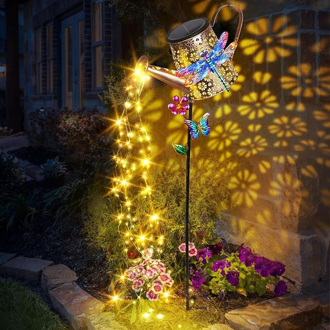 Solar Watering Can with Lights Outdoor Garden 41in Large Dragonfly Garden Stake Lights Waterproof Decoration for Yard Lawn Pathway Gifts for Mom Grandma Women Birthday Gardening Gift