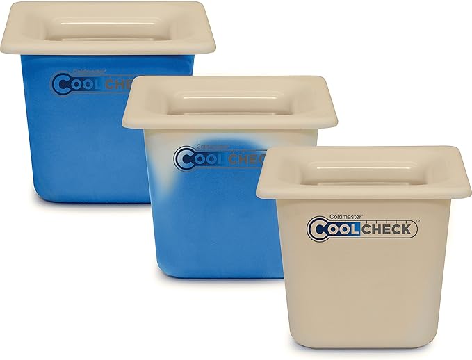 Carlisle FoodService Products Coldmaster Coolcheck Full Size Food Pan Insulated Food Pan with Refrigerant Gel Filling Plastic 15 Quarts White Blue