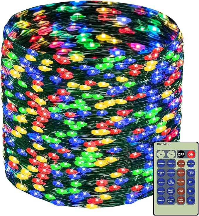 Decute 500LED 164FT Fairy String Lights Christmas Lights Green Copper Wire with Remote Firefly Starry Light for DIY Christmas Tree Costume Wedding Party Table Centerpiece Decor Multicolor