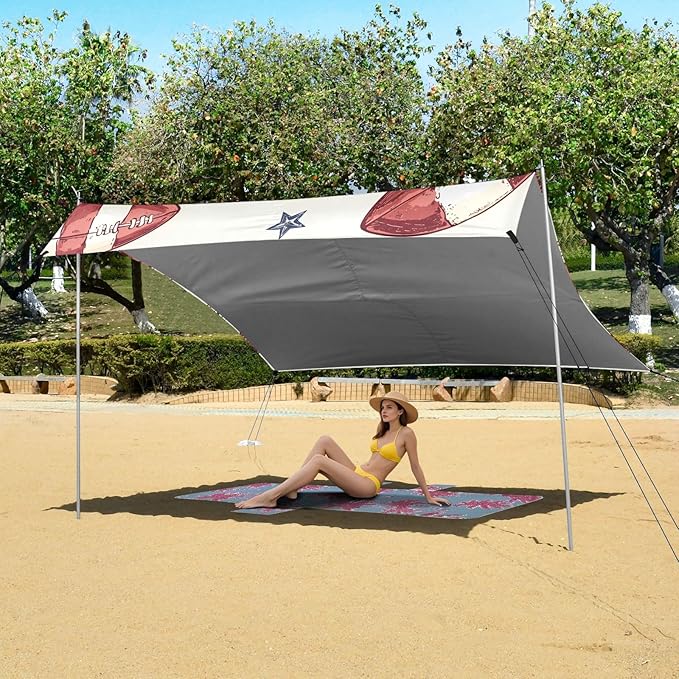 Rugby Tile Stars Pattern Camping Sun Shelter Beach Tent Portable Beach Sun Shade Outdoor Canopy for Camping Trips Fishing Picnic
