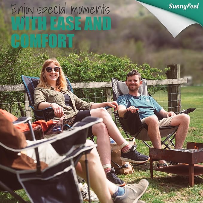 SUNNYFEEL Oversized Rocking Camping Chair Fully Padded Patio Chair with Side Pocket High Back Portable Lawn Recliner with Headrest Outdoor Camp Rocker Chairs for Adults Heavy Duty 500 LBS Carry Bag