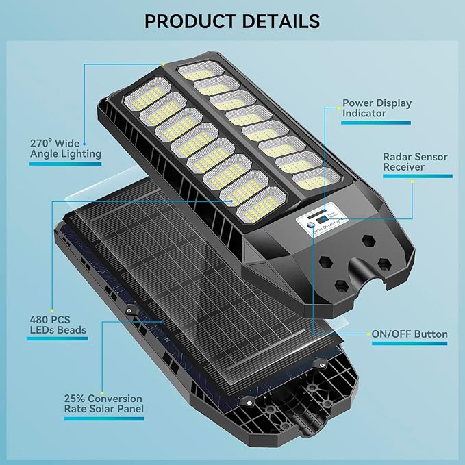 8000W Solar Street Lights Outdoor Solar Lights Outdoor Waterproof with Motion Sensor and Remote Control Parking Lot Light Dusk to Dawn Security Flood Light for Yard Garden 2 Pack
