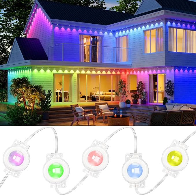 VCOKEN Permanent Outdoor Lights 111FT with Smart 72 RGB LED Light for House &amp Outdoor Decor DIY Scene Mode IP65 Waterproof Eaves Lighting with App Control Remote for Christmas and Holiday Decor
