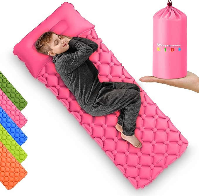 Kids Sleeping Pad for Camping and Sleepovers with Pillow Inflatable Camping Mattress for Backpacking &amp Travel Thick Toddler Cot Mat Fast Inflating Camping Sleeping Pads for Kids