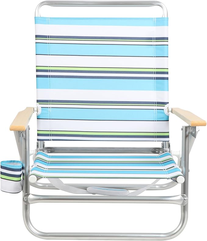 Portal 14.17 X 19.69 X 31.1 Lightweight Adjustable Hi-Back Folding Beach Chair with Cup Holder and Padded Carry Strap Blue