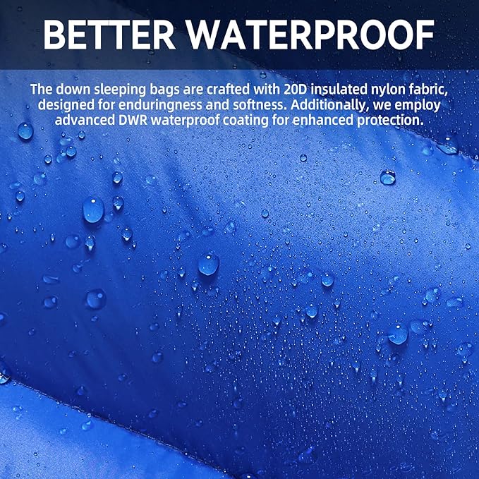 Clostnature Down Sleeping Bag for Adults - 20D 550 Fill Power Backpacking Mummy Sleeping Bag for 16°F - 45°F Lightweight 4 Season Clod Weather Camping Gear with Compression Sack