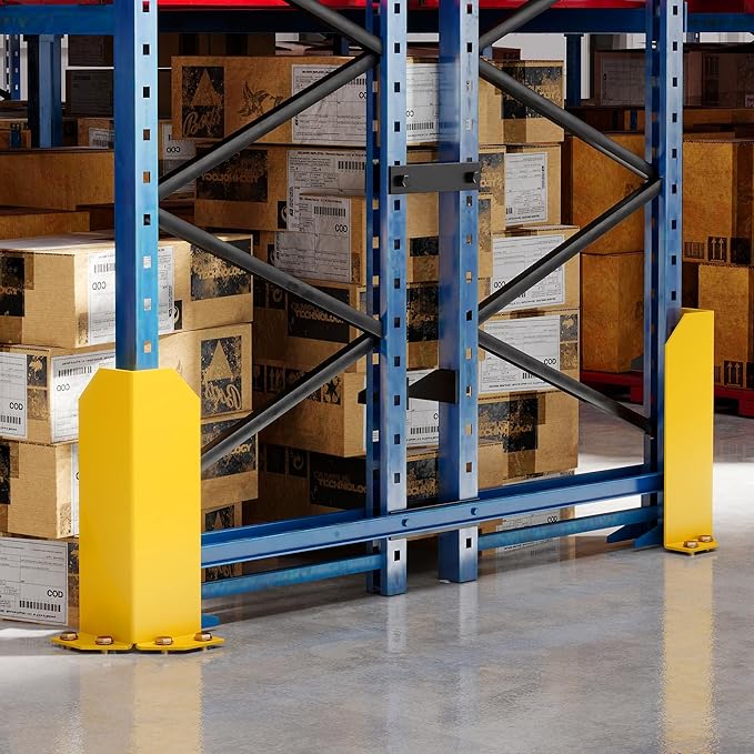 Nisorpa Pallet Rack Post Protectors 15 Pallet Racking Guards with Hardware L Shape Safety Yellow Pallet Edge Protectors Set of 2