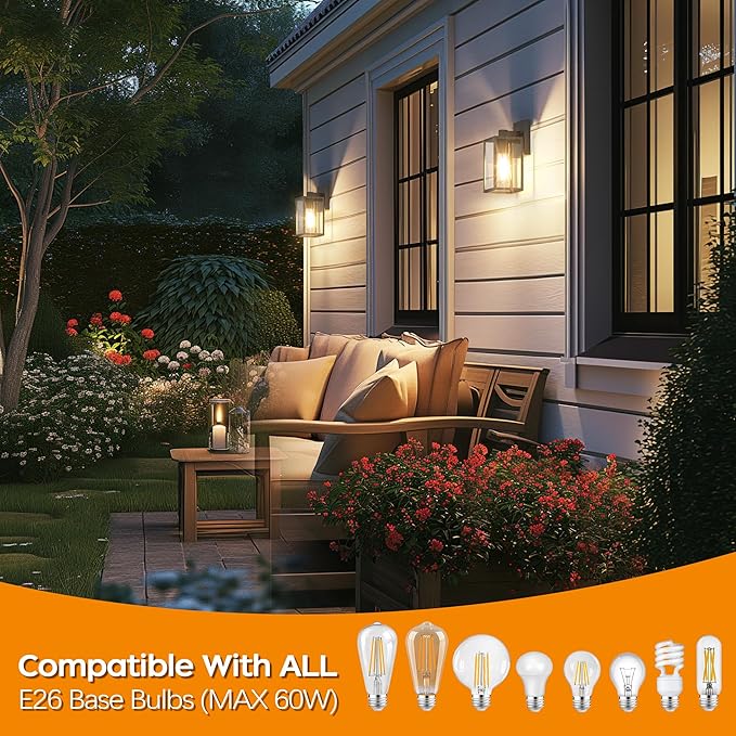 Outdoor Light Fixture Wall Mount LED Exterior lighting fixtures for Outside Front Porch Lights Waterproof Wall Sconce Lantern Lamp Black Coach Lights for House Patio Garage Doorway Entryway
