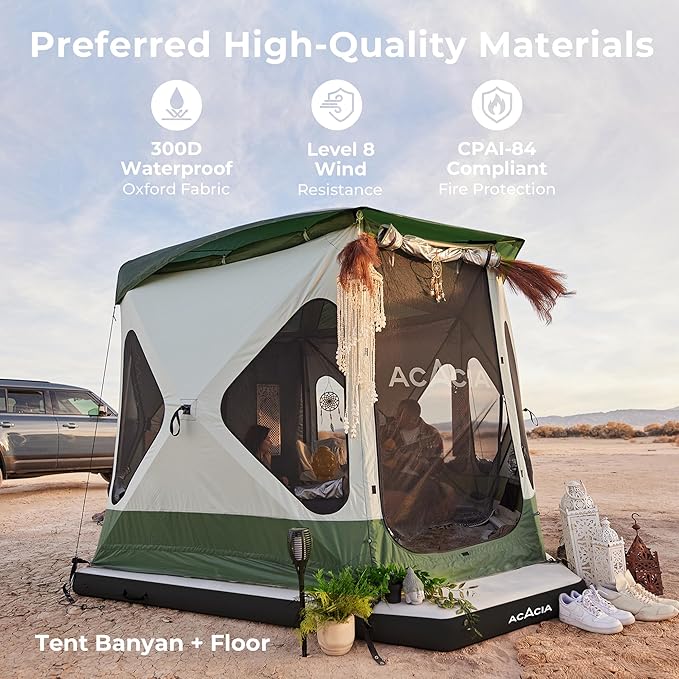 Acacia Camping Tent Pop Up Camping Tent with 8 Windows and Footprint Waterproof Windproof Easy Setup Hub Tent for Family Camping Hiking and Glamping