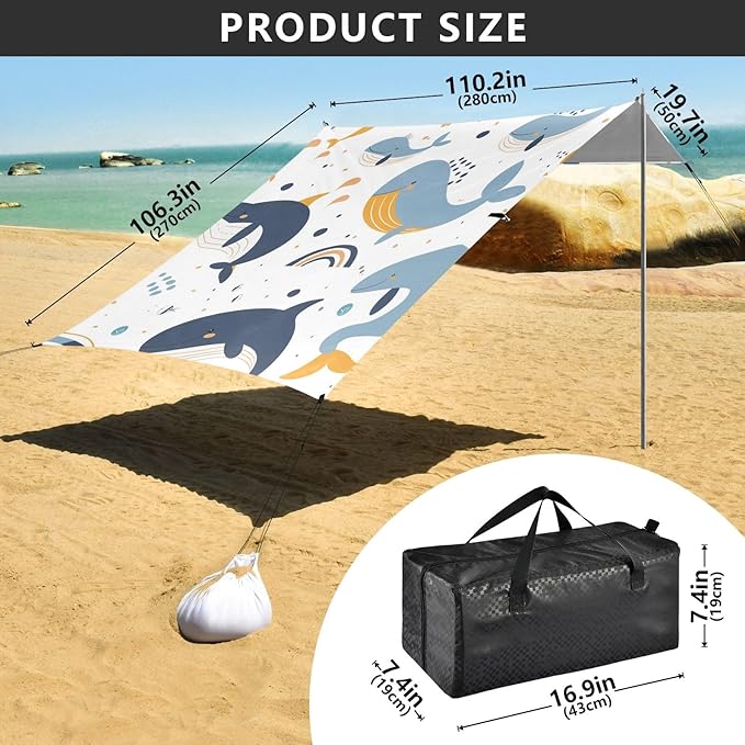Whales and Rainbow Camping Sun Shelter Beach Tent Portable Beach Sun Shade Outdoor Canopy for Camping Trips Fishing Picnic