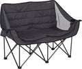 Lippert Campfire Folding Loveseat with 500-lb. Weight Capacity Carry Bag Durable Mesh Fabrics High-Loft Cushioning Storage Pocket Dual Cupholders Stemmed Wine Glass Holder (Grey) - 2021000206