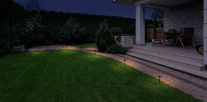 GKOLED 6-Pack Aluminum Pathway Lights Low Voltage LED Landscape Path Light 9-15V AC/DC Outdoor Walkway Lighting with 3W 3000K Integrated LED Chips for Yard Lawn Ground Stake Black