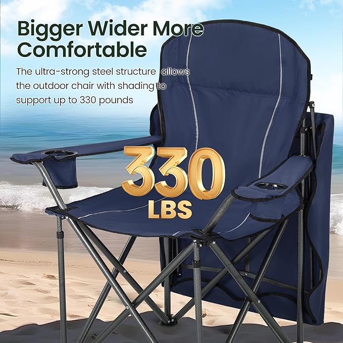 HIGH POINT SPORTS Heavy Duty Canopy Lounge Chair Sunshade Hiking Travel Chair Foldable Canopy Shade Chair for Outdoor Camping Patio Support 350 LBS 2 Pack Navy