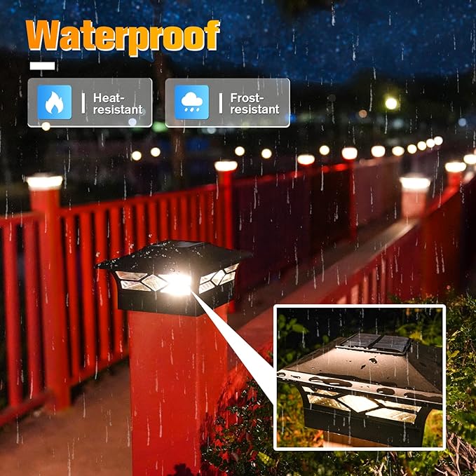 VOLISUN Solar Post Cap Light Outdoor Waterproof: RGB Color Changing - Solar Fence Cap Flashing Lights 8Pack Black for 4x4 5x5 6x6 Wooden Vinyl Post