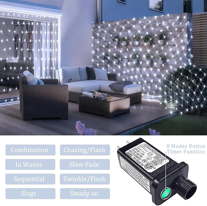 JMEXSUSS 200 LED Cool White Net Lights for Bushes 9.8 ft x 6.6 ft Christmas Net Lights Outdoor Mesh Light Connectable with Remote Plug in for Christmas Tree Garden Bush Decor