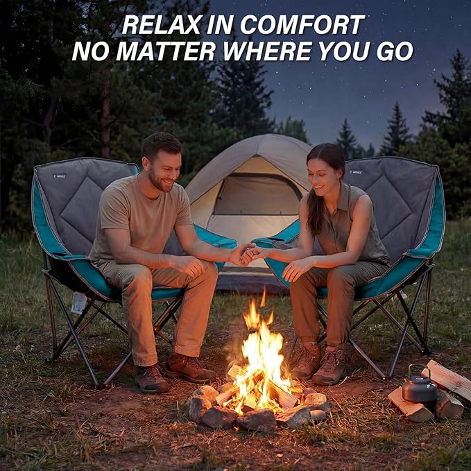 CAMPHILL Folding Camping ChairOversized Portable Camping Chair with Cup HolderHeavy Duty Padded Lawn Chair for CampingTailgatesBeachand SportsLake Blue