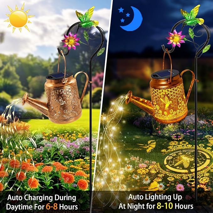 Solar Watering Can Lights Hummingbird Hanging Lanterns Outdoor Birthday Gifts for Mom Women Grandma  Waterproof Solar Lights Garden Decor for Outside Yard Art Patio Porch Lawn Backyard