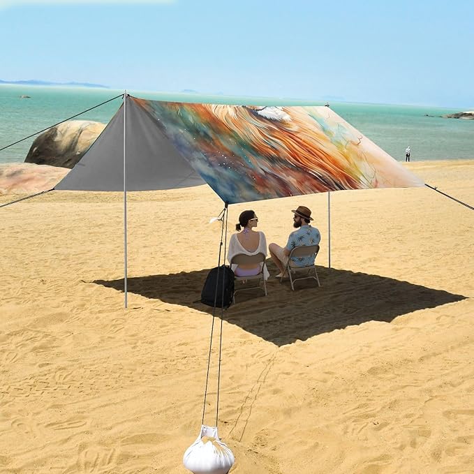ALAZA Watercolor Lion Beach Tent Sun Shelter UPF50+ Protection Beach Shade Canopy w/ 4 Sandbags for Outdoor Camping Fishing Backyard Fun Picnic 10x9 ft