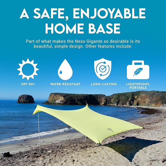 Neso Gigante Portable Beach Tent Sun Shelter - Lightweight Beach Shade Canopy - Easy Setup for Family Outings - Patented Reinforced Corners - UPF 50+ Sun Protection - 8ft Tall 11 x 11ft - Lemon