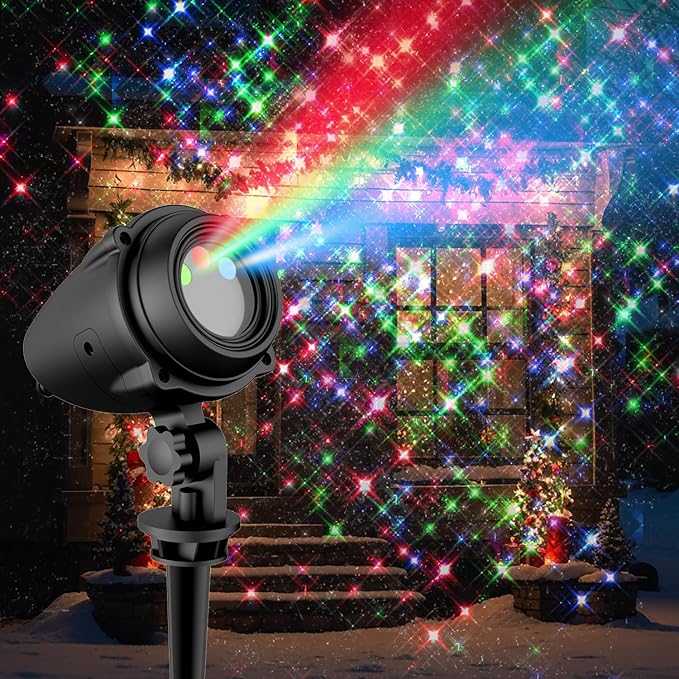 Christmas Projector Lights Outdoor RGB Red Green Blue Firefly Laser Light Projector IP65 Waterproof Holiday Landscape Lighting for Yard House Garden Moving Galaxy Star Show Christmas Decorations