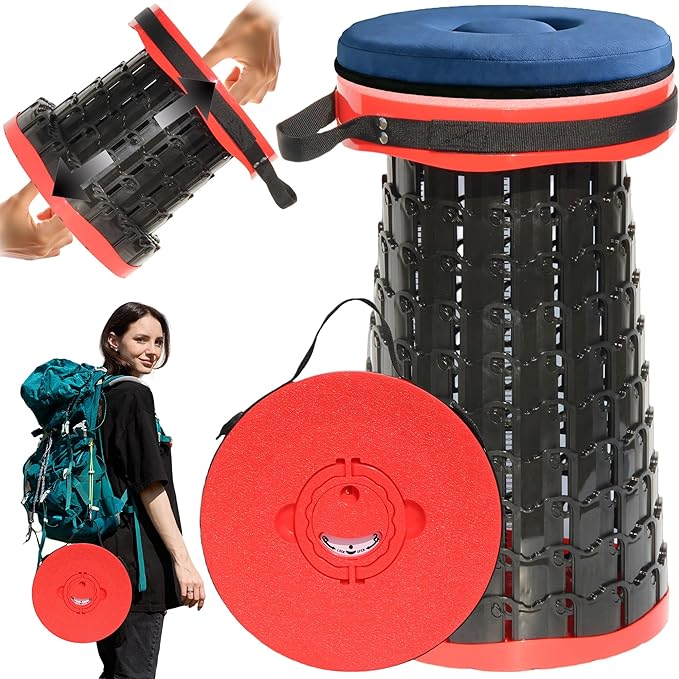 2026 Upgraded XXL Collapsible Stool with Thick Cushion19.7H-11.8D Telescoping Folding Stool for Adults More Sturdy Camping Stools with Load Capacity 1000lbs for OutdoorGardenFishingHiking