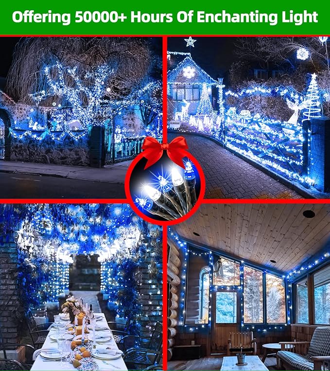 750 LED 240FT Christmas Lights Outdoor12 Lighting Modes Christmas String Lights with Timer Dimmable Blue Cool White LED StringLights Waterproof for Yard Wedding Party Holiday Decor Blue&ampCoolWhit